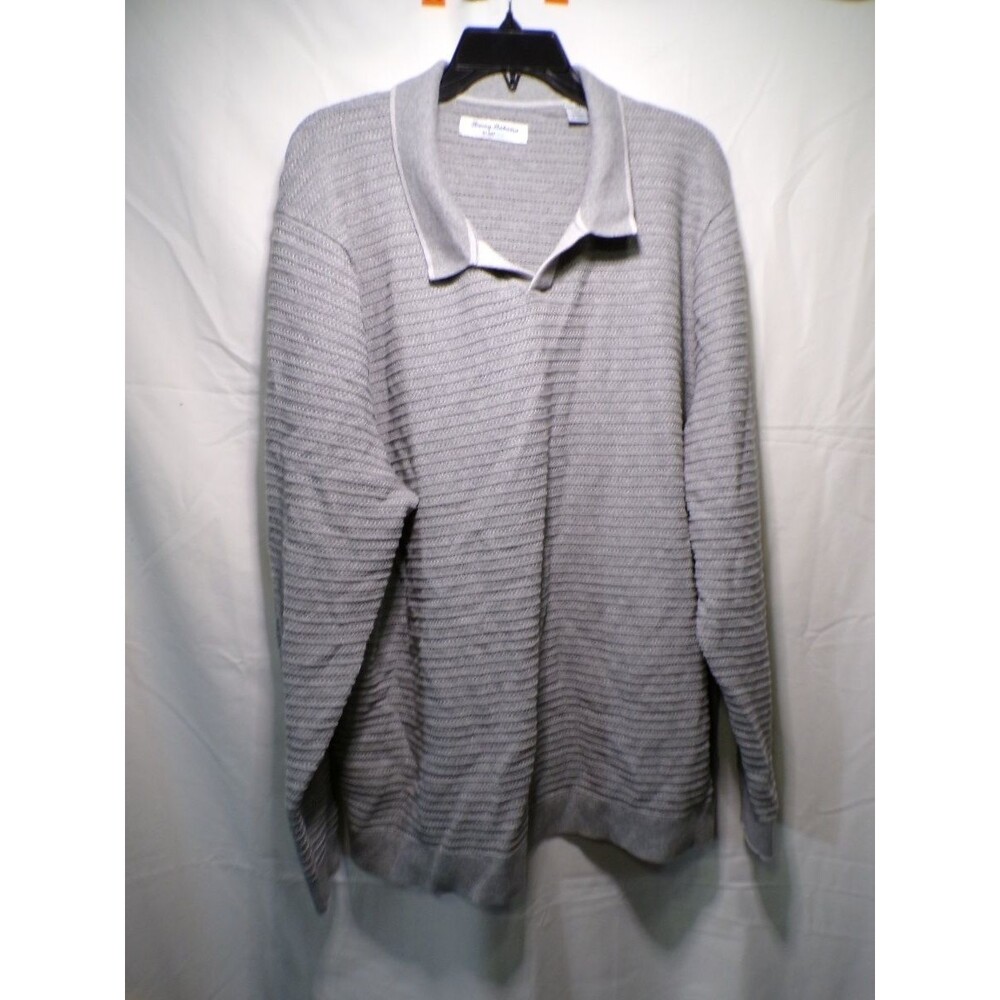 Tommy Bahama Women's Gray Waffle Knit Collared Pullover Sweater 3XL